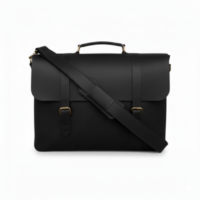 Black Leather Laptop Messenger Bag Matt Oil Pull-Up