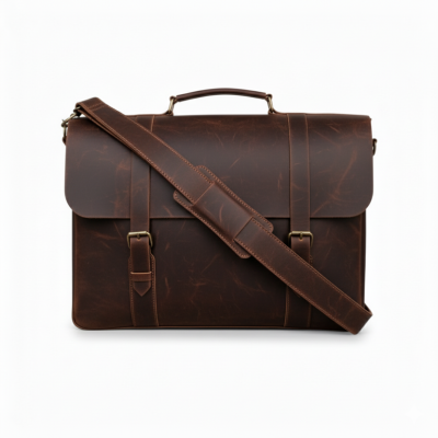 Dark Brown Leather Laptop Messenger Bag